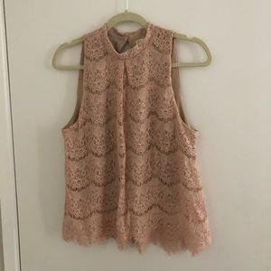 High neck pink lace top